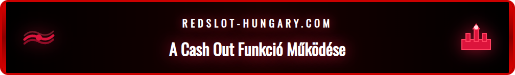 Grafikon a Redslot Cash Out folyamatának lépéseiről, ikonokkal illusztrálva.