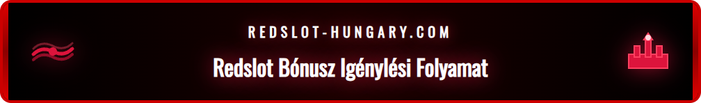 A Redslot üdvözlő bónusz igénylésének lépéseit bemutató infografika a regisztrációtól a jóváírásig.